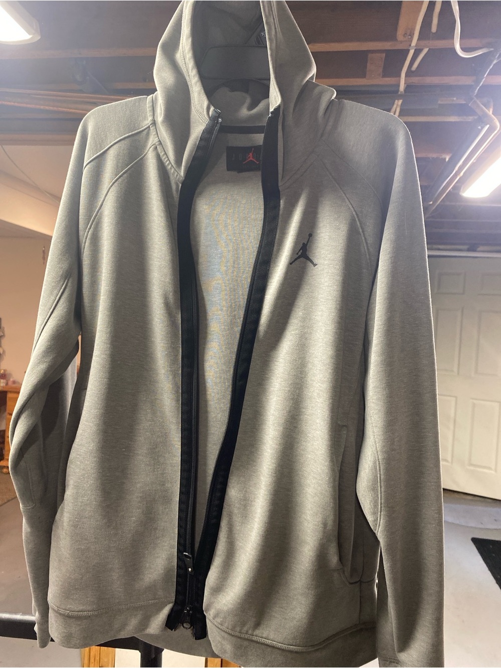 Jordan Men's Light Gray Hooded Zip Jacket with Black Trim